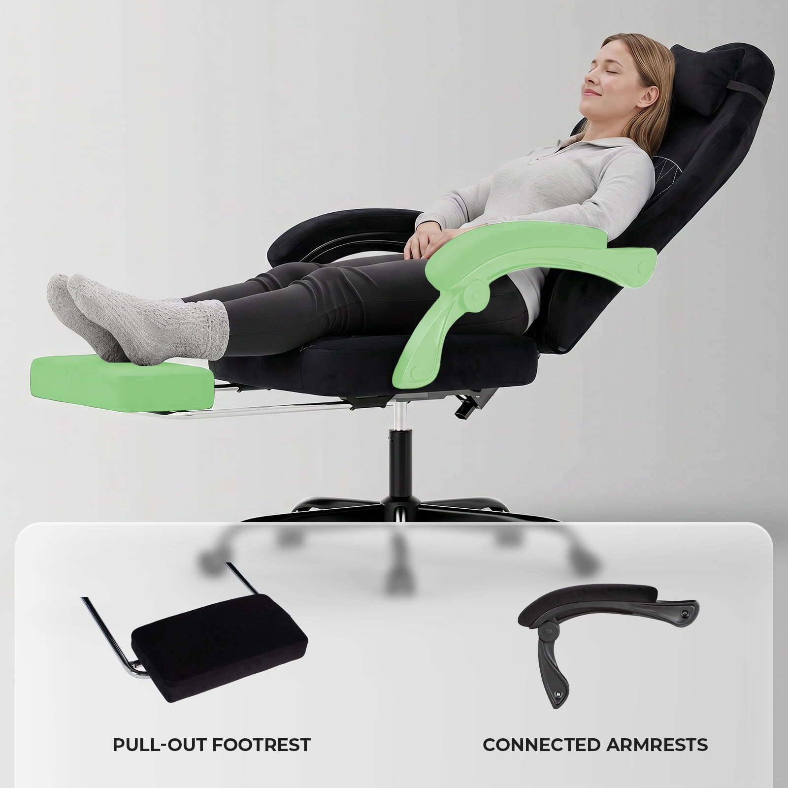 Gaming Chair 49.21 Inch, Ergonomic Computer Chair with Massage Lumbar Support and Adjustable Height, Video Gamer Chair for Office and Gaming, Black