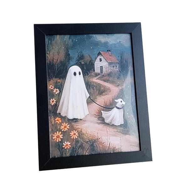 Cuadro decorativo de Halloween con estética espeluznante para el hogar. Fantasma y calabaza