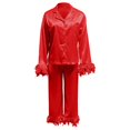 thumbnail image 4 of XIAONU Women Sleepwear Set Satin Button Down Pajama Top and Pants Wear Comfort Leisure Daily Homewear Set, 4 of 5