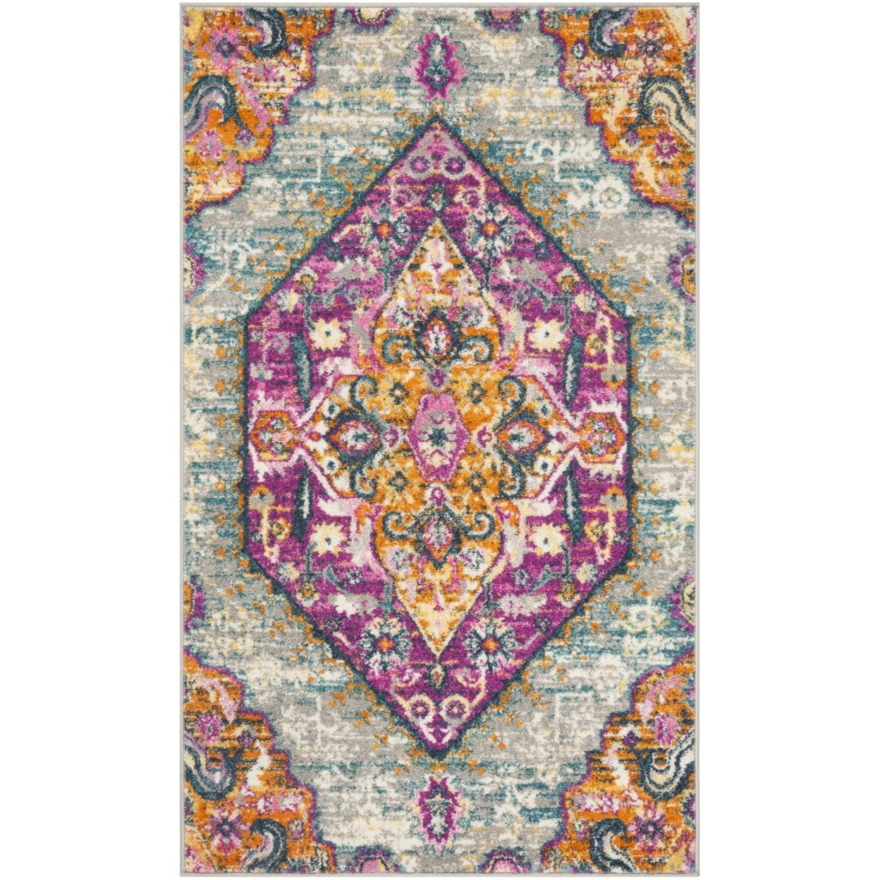 SAFAVIEH Madison Karissa Floral Runner Rug, Light Grey/Fuchsia, 2'3" x 12'