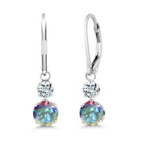 Gem Stone King 925 Sterling Silver Mercury Mist Mystic Topaz and White Topaz Drop Dangle Earrings for Women (2.66 Cttw, Gemstone Birthstone, Round 6MM and 4MM)