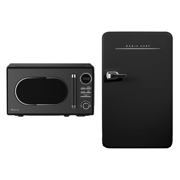 Magic Chef 0.7-cu. ft. 700-Watt Retro Countertop Microwave and 3.2-cu. ft. Energy-Star Certified Retro Mini Fridge Kit, Black