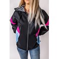 thumbnail image 3 of ABPHQTO Chaqueta de mujer con capucha y cremallera en los bolsillos color block de leopardo negro, 3 of 5