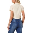 thumbnail image 3 of CAMISA CORTA DE MUJER CON RAYAS Y BOTONES, MANGA CORTA, CON NUDO EN LA PARTE FRONTAL, TALLA XL, BEIGE, 3 of 6