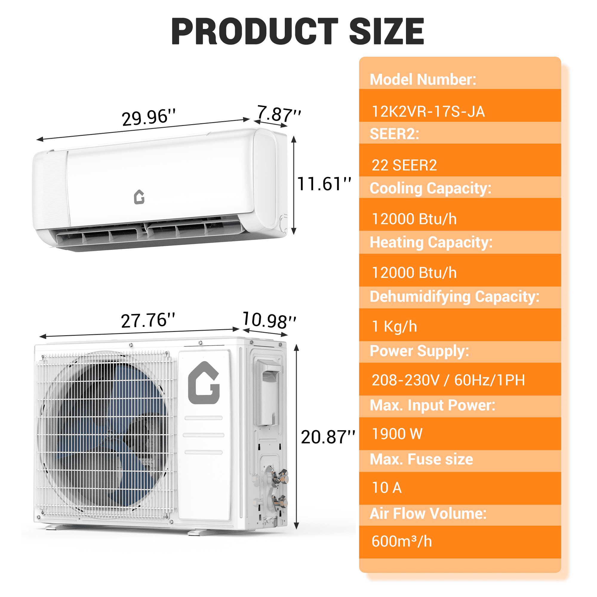 12000 BTU Mini Split AC & Heat Pump, 22 SEER Ductless Wall-Mounted System, 110V, WiFi Enabled, Quiet Cooling & Heating, Easy Installation Kit