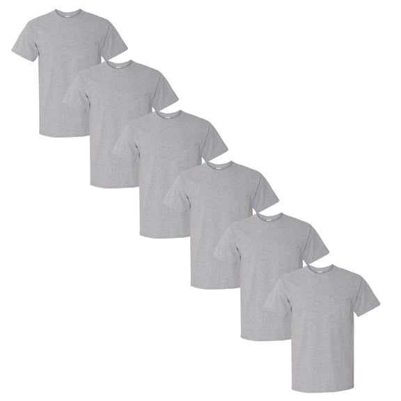 Gildan Men's Pocket T-Shirt, Short Sleeve Crewneck, Heavy Cotton Tee, Color Sport Grey, S, 6 Pack