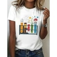 thumbnail image 1 of Women's Science-Inspired T-Shirt - Colorful Test Tube Print, Short Sleeve Crew Neck, Stretchy Cotton Blend, Casual Summer & Spring Top, 1 of 6