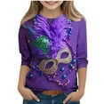 thumbnail image 2 of Riecok Mardi Gras Outfit for Girls Masquerade Mask Sparkly Sequins Print 3/4 Sleeve Crew Neck Comfortable Lightweight Fashion Mardi Gras Shirts for Kids 11-12 T Multicolor, 2 of 5