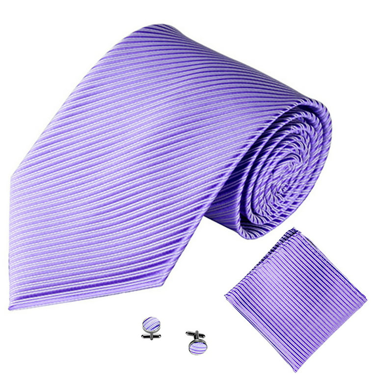 Aimiya Solid Color Stripe Jacquard Business Men Necktie Handkerchief Cuff  Links Set