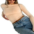 thumbnail image 3 of Women‘s Y2K Slim Crop Tops Solid Color Long Sleeve  Neck T-Shirts Basic Tee Yoga Workout Tops, 3 of 6