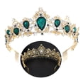 thumbnail image 2 of EeaseCA 1 Pce Couronne en Strass Cristal avec Peigne Élégante Grande Couronne pour Fête Mariage Cosplay (Vert), 2 of 7