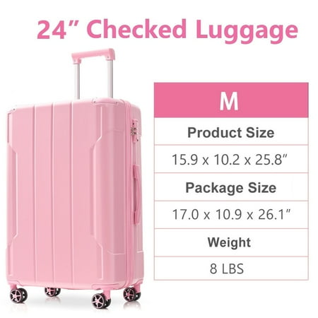Yougu 24" Lightweight Hardshell Luggage ABS Suitcases with Double Wheels, Expandable Checked , (Pink)