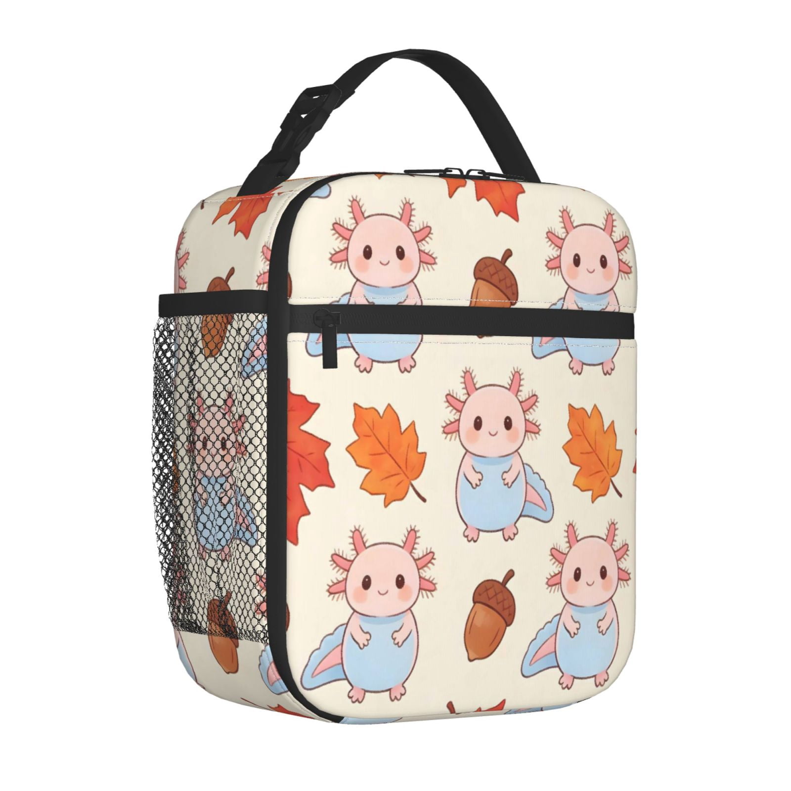 Lunch Bag For Women Men Insulated Portable Lunch Box Bento Box Office Picnic Travel Cooler Bag Hazelnut Firefly Axolotl