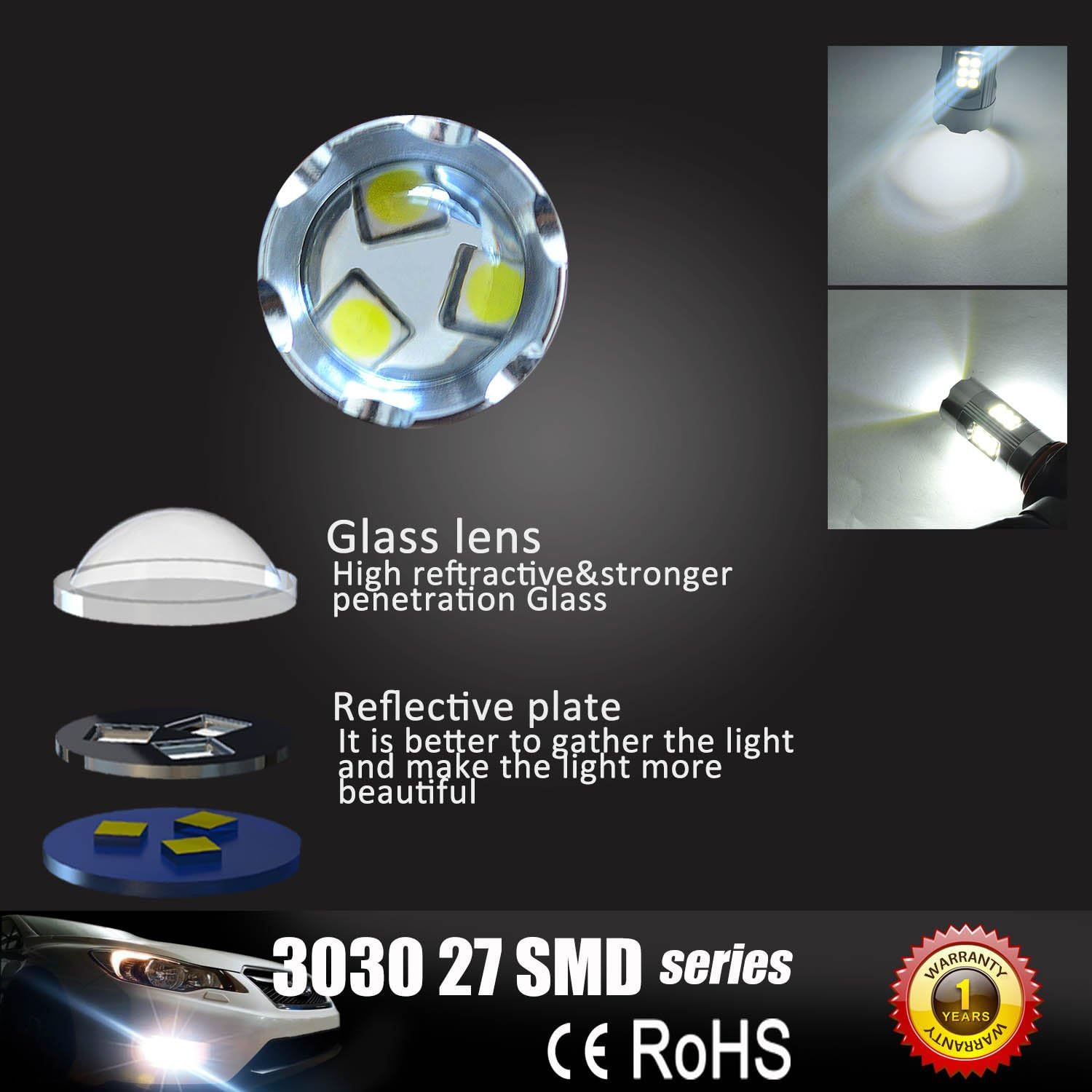 Alla Lighting 9006 LED Fog Light Bulbs – Golden Yellow 3000K 12V 6W Pack Of 2