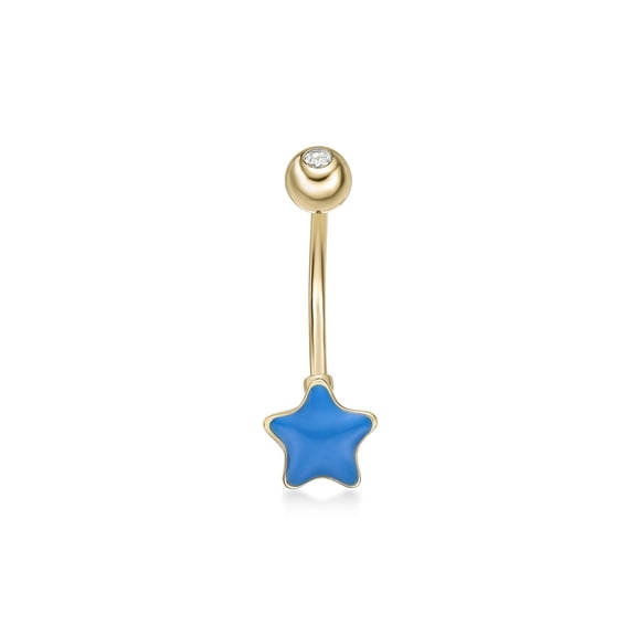 Lavari Jewelers 16 Gauge Blue Enamel Star Belly Ring in 10k Yellow Gold