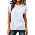 thumbnail image 5 of GERsome Sweatshirt for Women Crewneck Short Sleeve Lightweight Casual Travel Pullover Tops with Pockets White M, 5 of 6