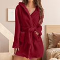 thumbnail image 2 of WZXFASHION Pyjama en Peluche à Manches Longues avec Poche et Capuche pour Femmes, Robe de Chambre Rouge TTG, 2 of 7