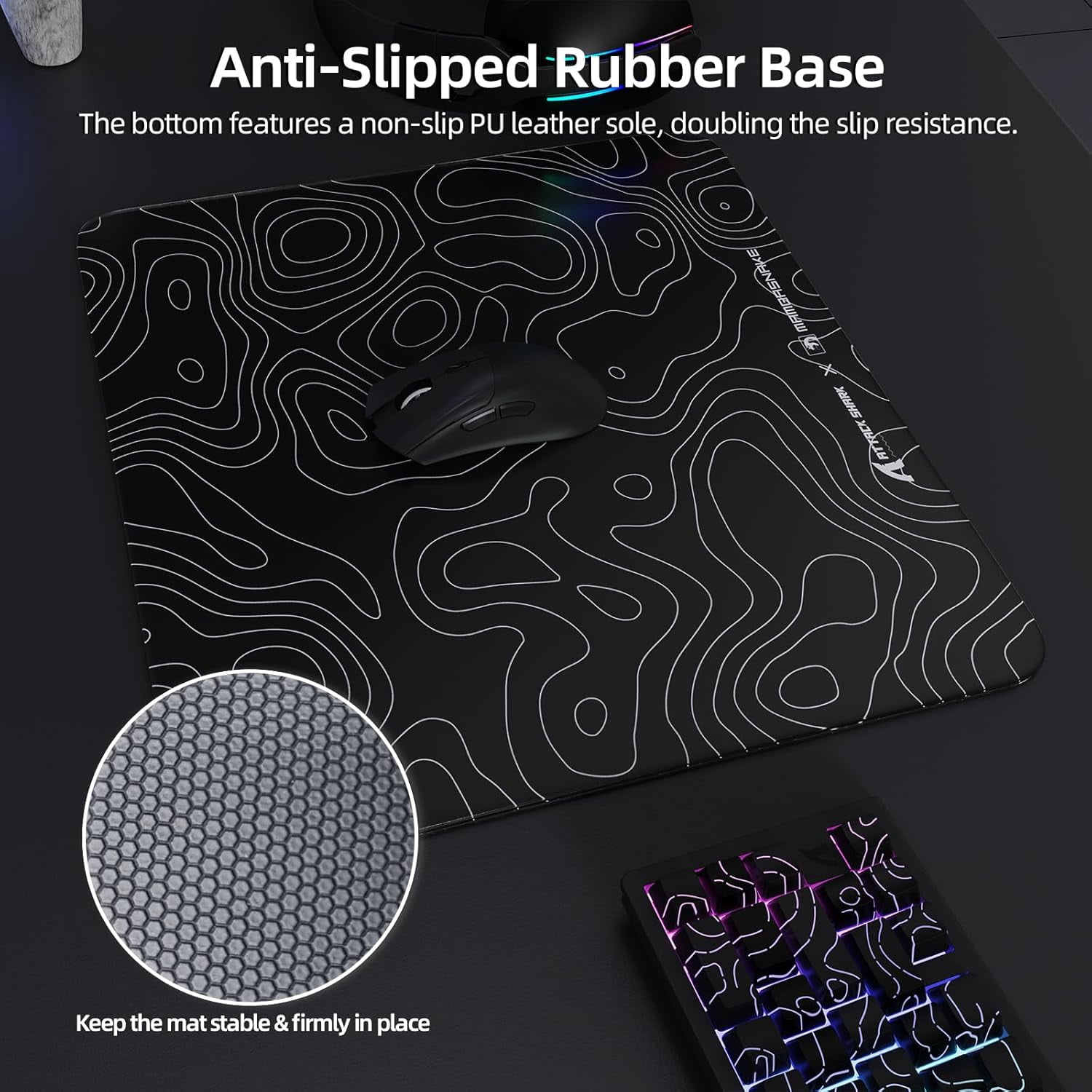 ATTACK SHARK CM05 Tempered Glass Gaming Mouse Pad,Ultra-Smooth Surface, 9H Tempered Glass, Impact & Scratch Resistant, Low Surface Friction, Non-Slip Mouse Mat(450mm x 400mm)