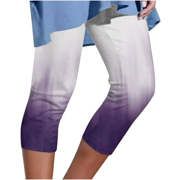 Capri Pants for Women Floral Print Elastic Waist Skinny Stretch