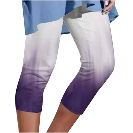 Capri Pants for Women Floral Print Elastic Waist Skinny Stretch Capris Yoga  Leggings Summer Lightweight Cropped Pants 