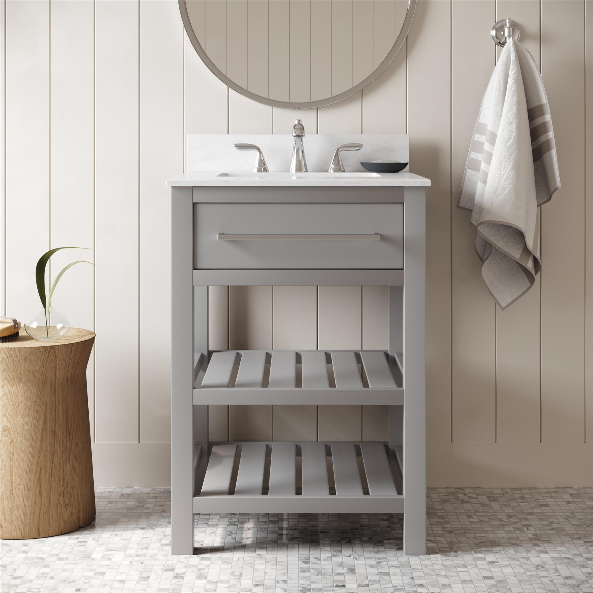 DHP Camden 24” Bathroom Vanity, Gray with Silver Towel Rack - Walmart.com