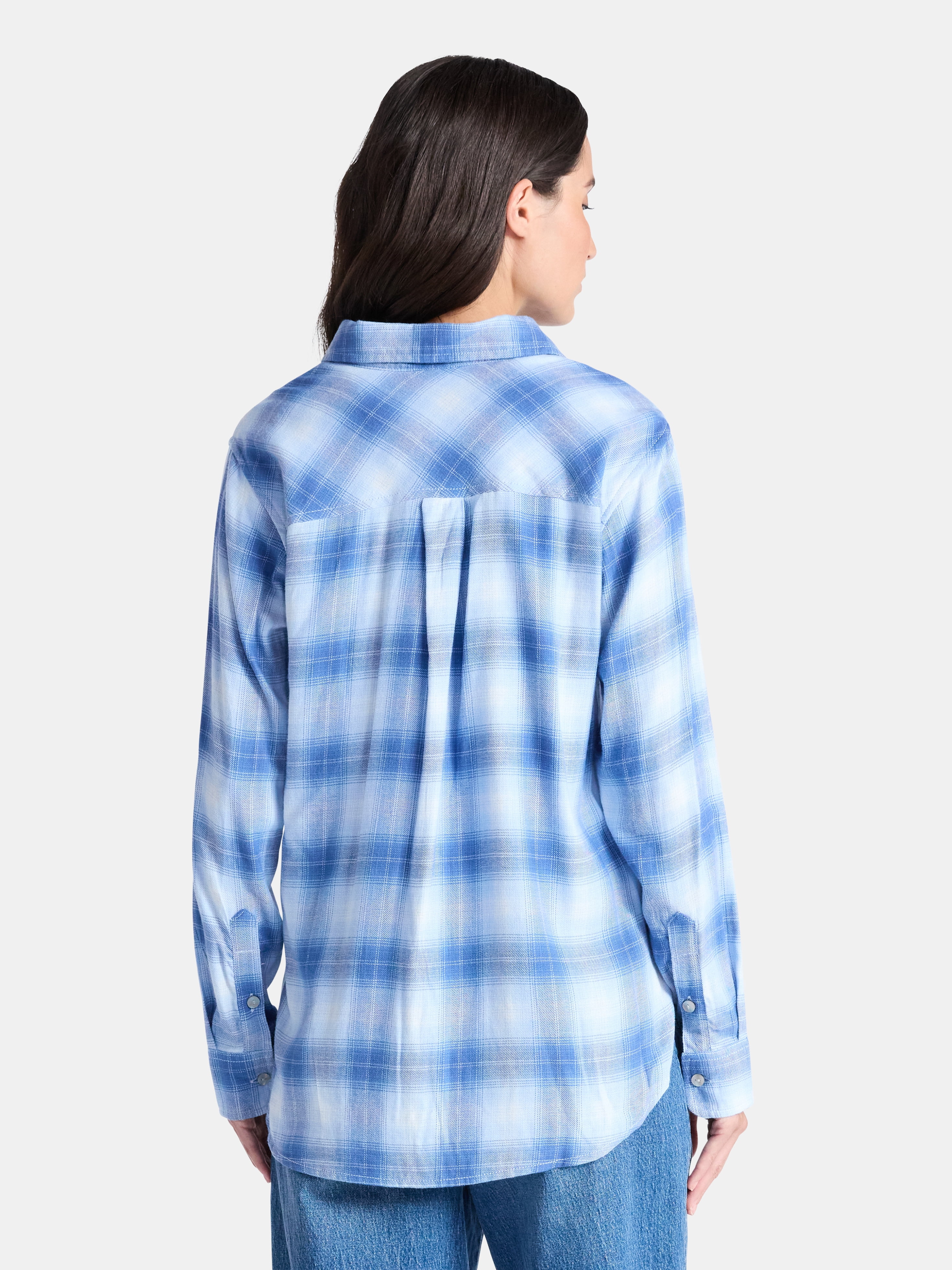 Time and Tru Women's Flannel Shirt with Long Sleeves, Sizes XS-XXXL