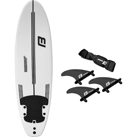 Surfboard Softboard Foam 6’ and 7’ and 8' - Includes (3) Fins 6 Foot Long Leash and (2) Wood Stringers - Kids & Adults - Beginner to Intermediate - Comes with High Performance Traction Pad