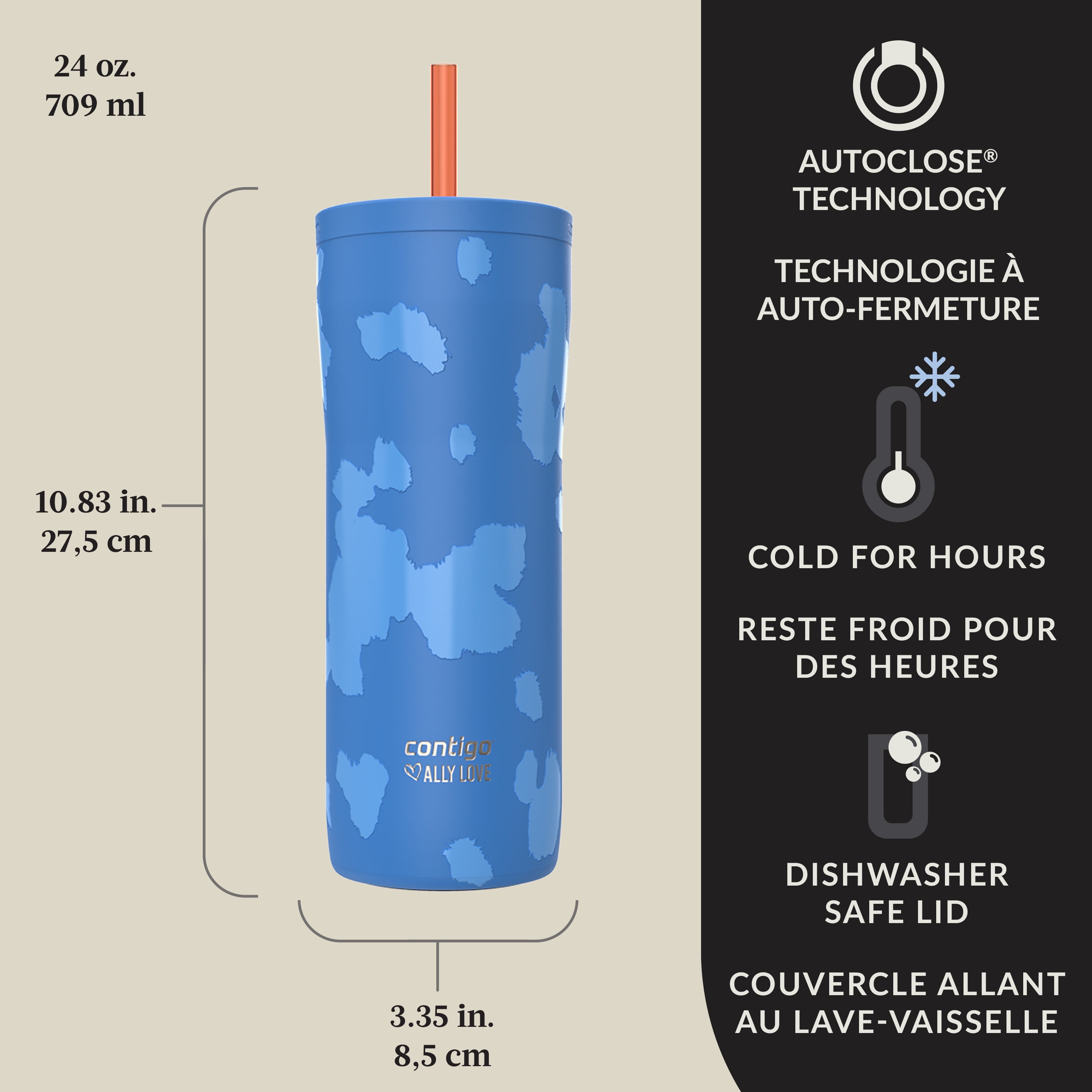 Contigo x Ally Love Streeterville 2.0 Stainless Steel Tumbler with Straw, 24 oz (709 ml)