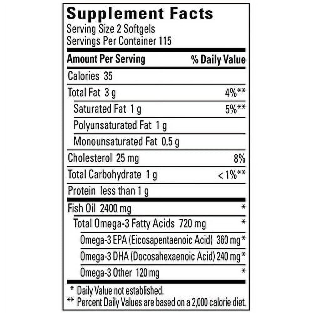 Nature Made Fish Oil 1200 mg Softgels, Fish Oil Supplements, Omega 3 Fish Oil for Healthy Heart Support, Omega 3 Supplement with 230 Softgels, 115 Day Supply