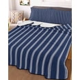 thumbnail image 3 of Quilts Twin-XL Size Bedding Set, Navy Blue Striped Lightweight Quilted Comforter, Navy Blue White Farmhouse Stripes Soft Reversible Bedspread Coverlet with Pillow Covers for All Season, 68" x 98", 3 of 7
