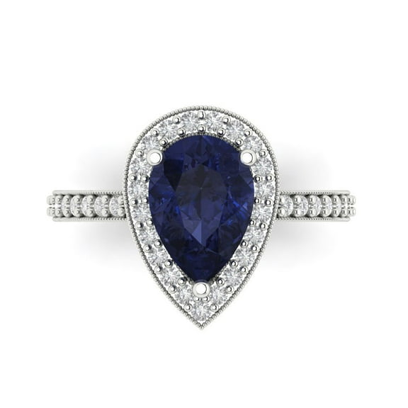 Halo Engagement Ring for Women - 2.36ct Simulated Blue Sapphire in 18K White Gold Promise Ring