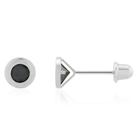 Round Natural Onyx - 14k White Gold Round Natural Onyx Circle Screw Back Stud Earrings 5mm
