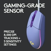 Logitech G203 Wired Gaming Mouse, 8,000 DPI, Rainbow Optical Effect LIGHTSYNC RGB, 6 Programmable Buttons, Lilac
