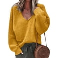 thumbnail image 1 of Innerwin Jumper Tops Long Sleeve Ladies Sweater Work Solid Color Casual Pullover Yellow M, 1 of 2