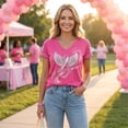 thumbnail image 6 of Domzest Womens V Neck T Shirt Breast Cancer Awareness Survivor Never Give Up Pink Ribbon Graphic Tee Casual Short Sleeve Tops Hot Pink XL, 6 of 6