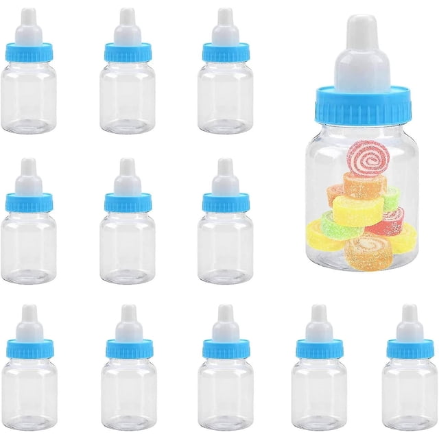 Mini biberón de plástico con tetina para baby shower, caja de dulces para fiestas (azul)
