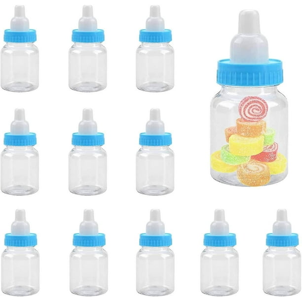 Mini biberón de plástico con tetina para baby shower, caja de dulces para fiestas (azul)