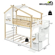 Bellemave Twin over Twin Bunk Beds with Storage Stairs,Guardrail, Window and Roof, Twin Bunk Bed House Bunk Bed/Low Bunk Bed(Natural)
