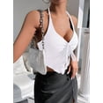 thumbnail image 5 of Y2k Front Tie Crop Tops Halter Neck Flowy Plisse Summer Going Out Top Split Sleeveless Shirt White M, 5 of 8