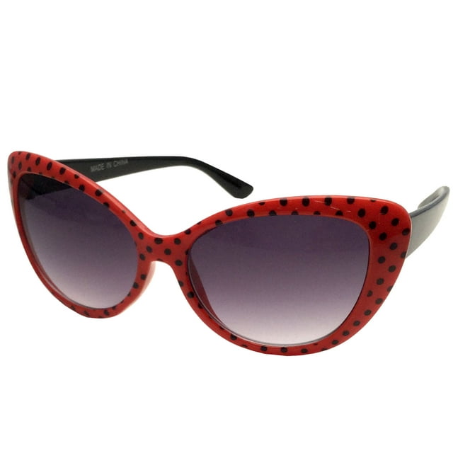 grinderPUNCH GIRLS Kids Fashion Sunglasses Cat Eye Polka Dot 50s/60s Retro Vintage Style Age 2-12 Red