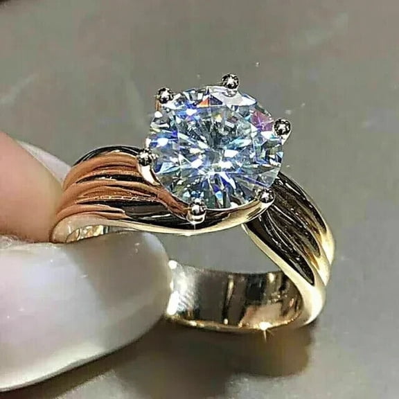 2Ct Round Cut Real Moissanite Solitaire Engagement Ring 14K Yellow Gold Plated Silver