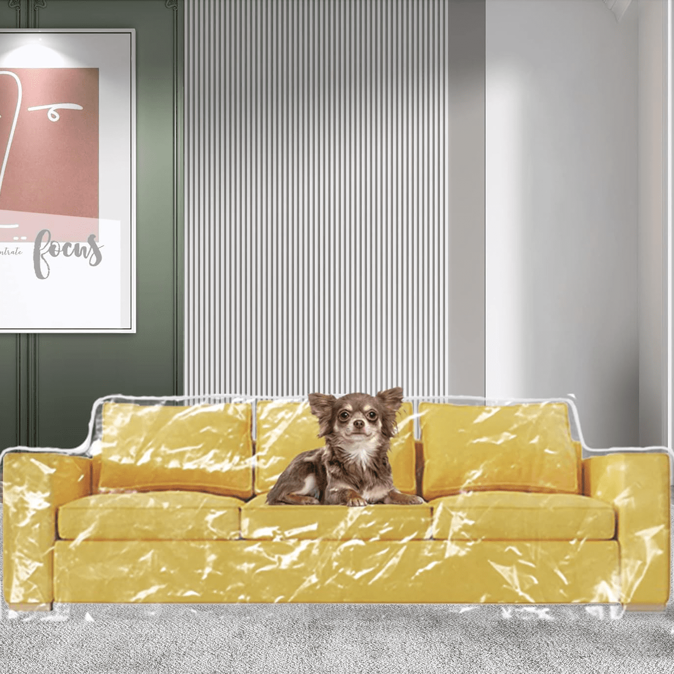 UU&T Plastic Clear Heavy-Duty Waterproof Couch Cover, 42"x96"x42" Vinyl Sofa Furniture Protection for Storage and Moving, Protection Against Pets/Dog Clawing