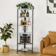 thumbnail image 6 of Kings Brand Furniture - 5 Tier Corner Wine Rack with Glass Holder and Storage Shelves, Wine Bar Cabinet for Living Room, Dining Room, Kitchen, White Oak/Black, 6 of 8