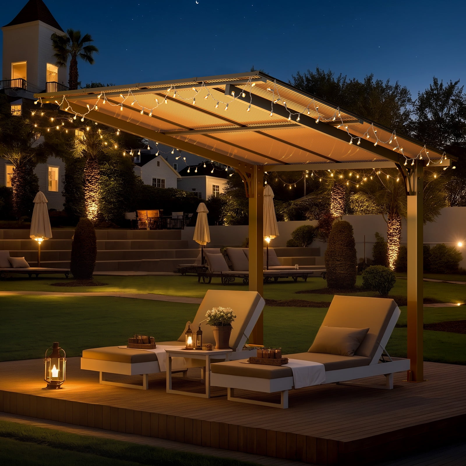 AECOJOY 8'x8' Gazebo, Outdoor Wall Mounted Hardtop Gazebo & Pergola with Aluminum Frame for Patio, Porch and Backyard in Black