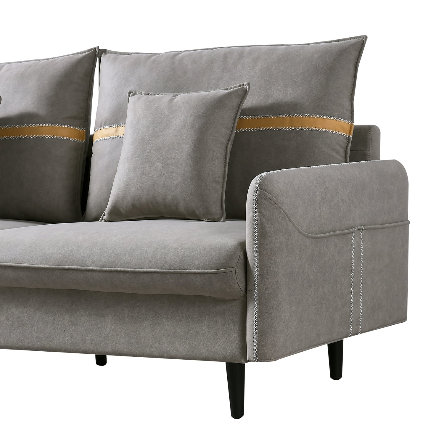 Kadyn Tufted Sofa, Mid-century Modern Couch for Bedroom, 3-seat Upholstered Sofa with 2 Pillows, Gray