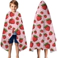 thumbnail image 3 of Red Strawberry Plants Fruit Dot Pink Pattern Hooded Bath Towel，50"x30" for Ages 3 To 12 Kids, Quick Dry Lightweight Soft Microfiber Hood Beach Towel Cover Up for Kids, 3 of 7