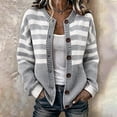 thumbnail image 2 of Garbnen S-5xl Women Sweaters Cardigan Striped Long Sleeve Open Front Womens Cardigans Lightweight Button Crew Neck Trendy Fall Winter Outwear Gray Cardigan for Women Knit Jacket Women 4XL, 2 of 3