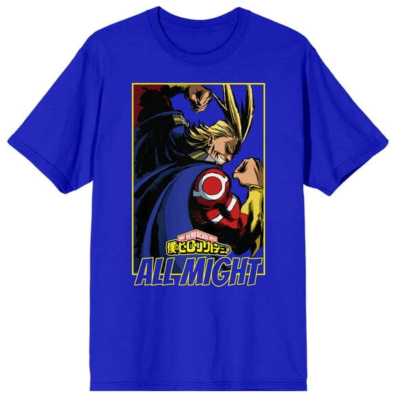 My Hero Academia All Might Pose Crew Neck Short Sleeve Men's Royal Blue T-shirt-Medium