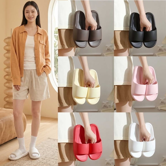 Agkizg Women Bathroom Slippers, Shower Shoes, Solid Color Cloud Soft Slide Sandals Soft Sole Casual Indoor Shower Home Slippers