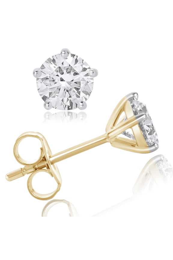 14K Solid Yellow Gold 1/2 Cttw IGI Certified Lab Grown Diamond Solitaire Stud Earrings for Women Men Unisex | Five Claw Prong Set Push Back Round Cut Diamond Stud